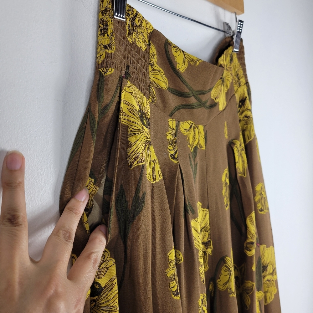 New Anthropologie Maeve Terrace Smocked High Waist Floral Wide Leg Striped Pants - Picture 6 of 15